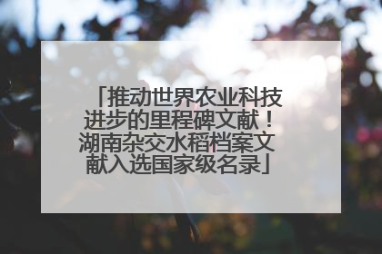 推动世界农业科技进步的里程碑文献！湖南杂交水稻档案文献入选国家级名录